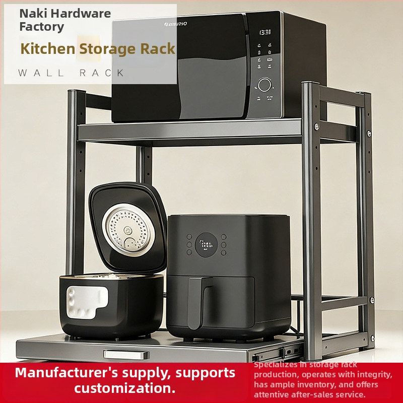 Kinyúló mikrohullámú sütő tároló állvány – Többfunkciós, munkalapon, téglalap alakú, szénacél