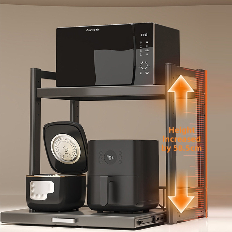 Kinyúló mikrohullámú sütő tároló állvány – Többfunkciós, munkalapon, téglalap alakú, szénacél