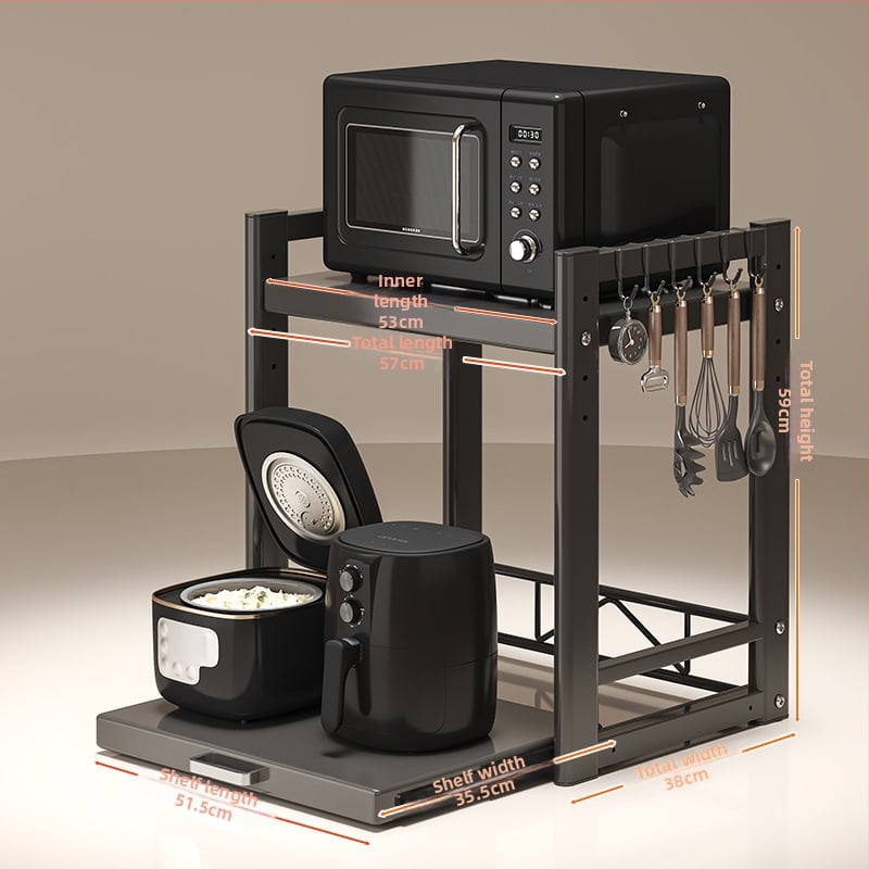 Kinyúló mikrohullámú sütő tároló állvány – Többfunkciós, munkalapon, téglalap alakú, szénacél