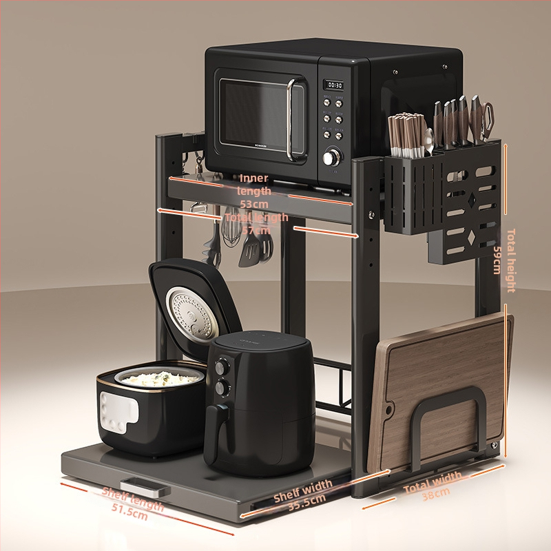 Kinyúló mikrohullámú sütő tároló állvány – Többfunkciós, munkalapon, téglalap alakú, szénacél