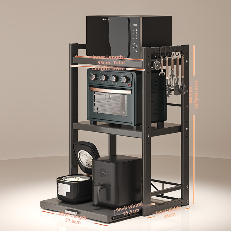 Kinyúló mikrohullámú sütő tároló állvány – Többfunkciós, munkalapon, téglalap alakú, szénacél