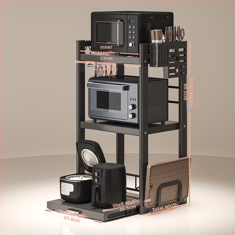 Kinyúló mikrohullámú sütő tároló állvány – Többfunkciós, munkalapon, téglalap alakú, szénacél