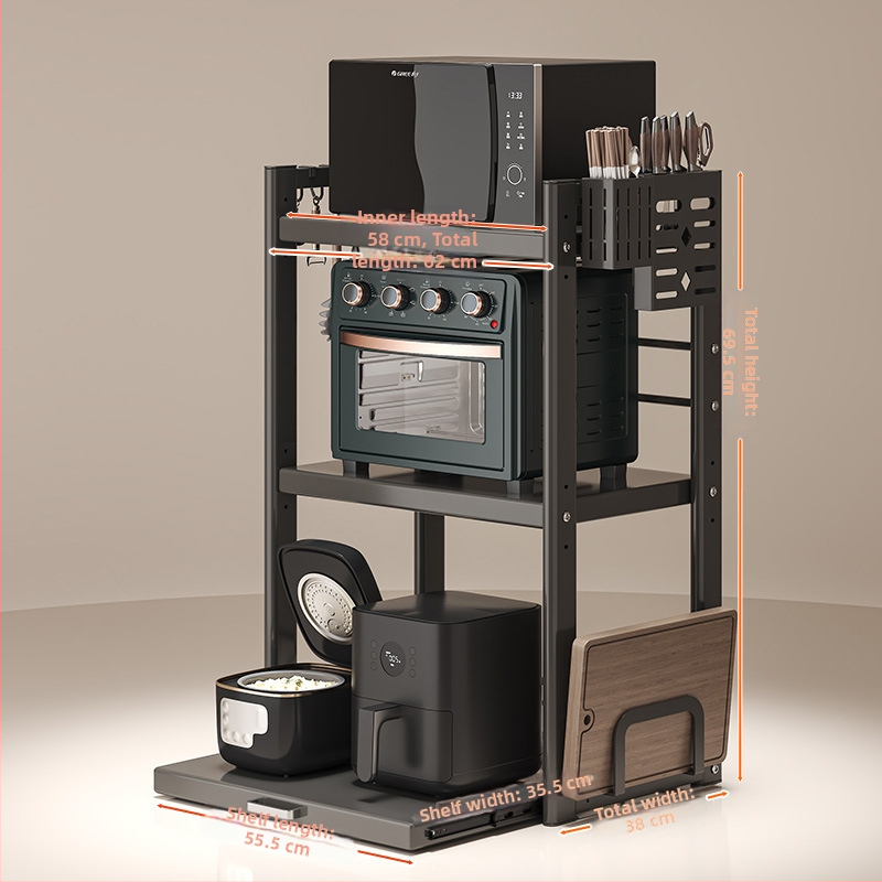 Kinyúló mikrohullámú sütő tároló állvány – Többfunkciós, munkalapon, téglalap alakú, szénacél