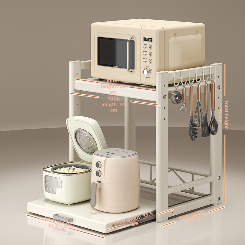 Kinyúló mikrohullámú sütő tároló állvány – Többfunkciós, munkalapon, téglalap alakú, szénacél