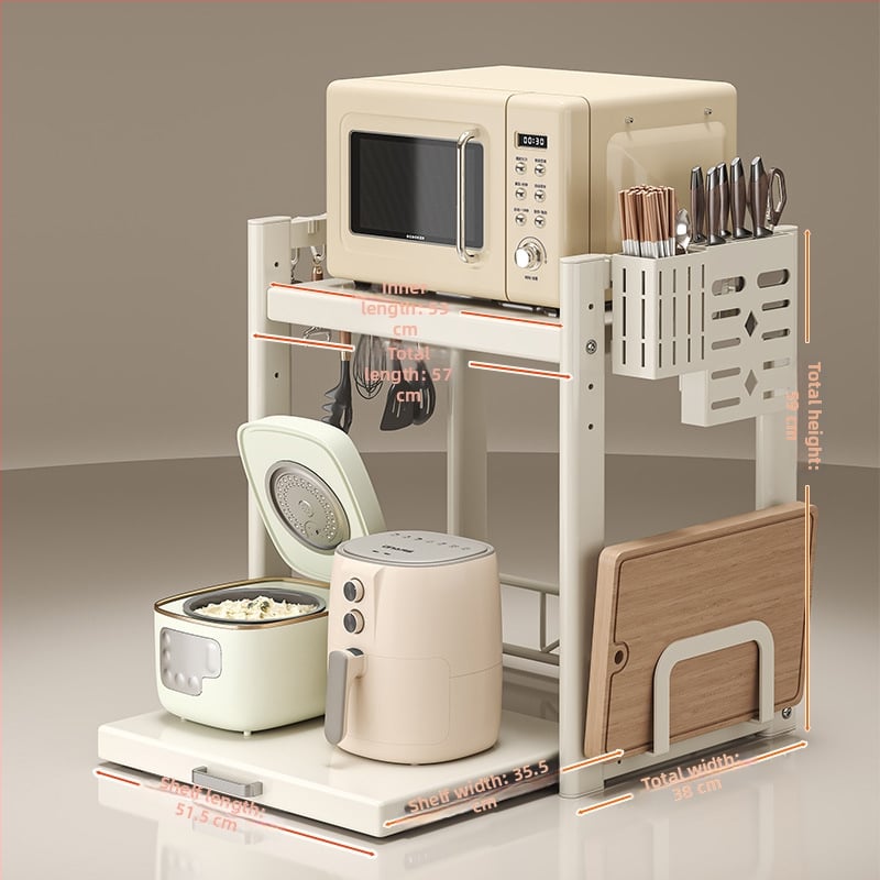 Kinyúló mikrohullámú sütő tároló állvány – Többfunkciós, munkalapon, téglalap alakú, szénacél