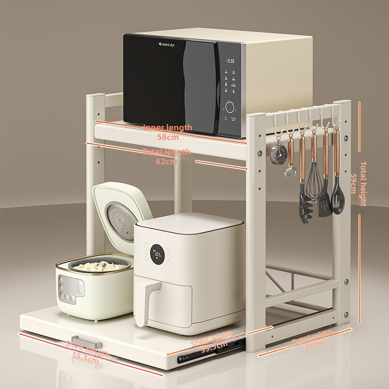 Kinyúló mikrohullámú sütő tároló állvány – Többfunkciós, munkalapon, téglalap alakú, szénacél