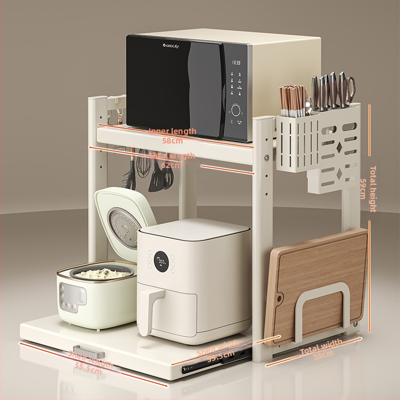 Kinyúló mikrohullámú sütő tároló állvány – Többfunkciós, munkalapon, téglalap alakú, szénacél