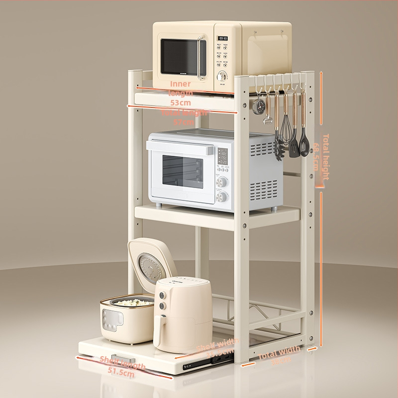 Kinyúló mikrohullámú sütő tároló állvány – Többfunkciós, munkalapon, téglalap alakú, szénacél