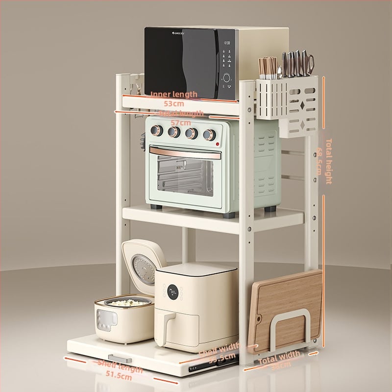 Kinyúló mikrohullámú sütő tároló állvány – Többfunkciós, munkalapon, téglalap alakú, szénacél