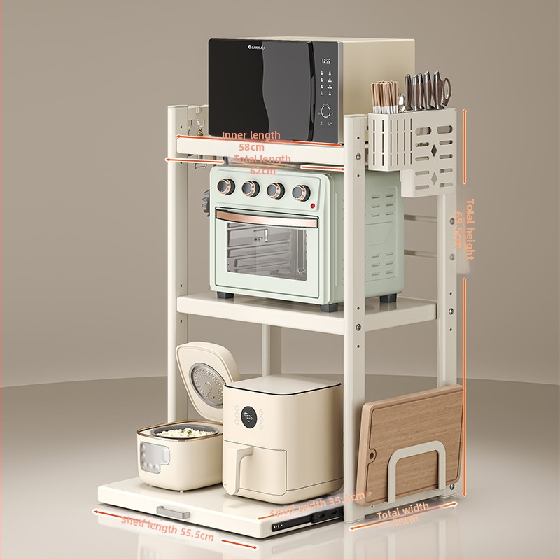 Kinyúló mikrohullámú sütő tároló állvány – Többfunkciós, munkalapon, téglalap alakú, szénacél