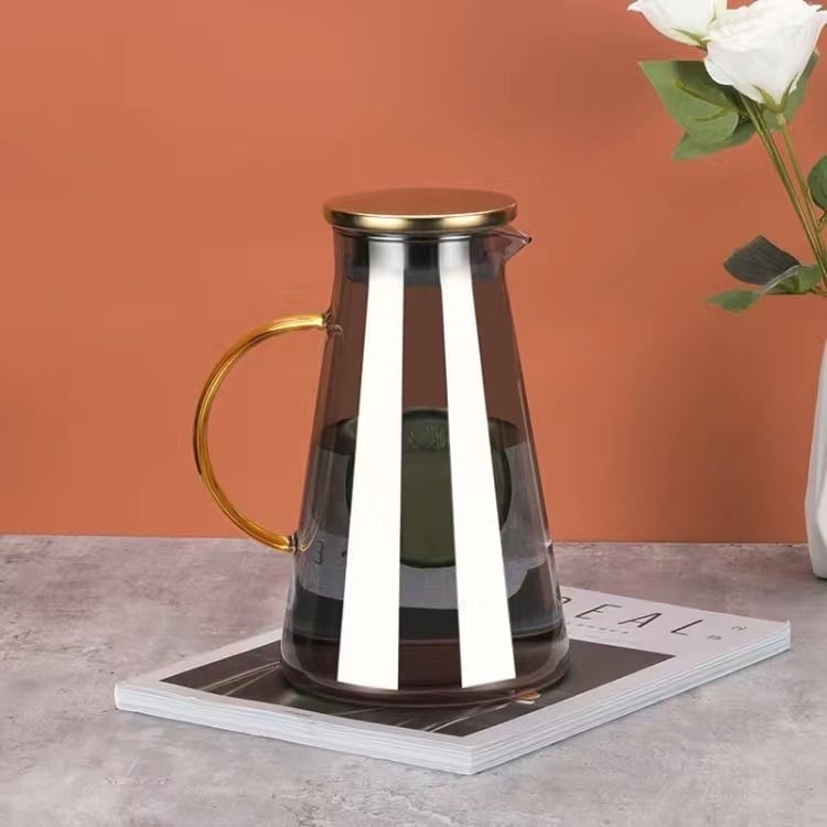 Σετ γυάλινρού δοχείου νερού με ποτήρια, ευρωπαϊκού στυλ, θερμοανθεκτικό, κατάλληλο για κρύο νερό και cold brew, δώρο σε κουτί – Jingyue