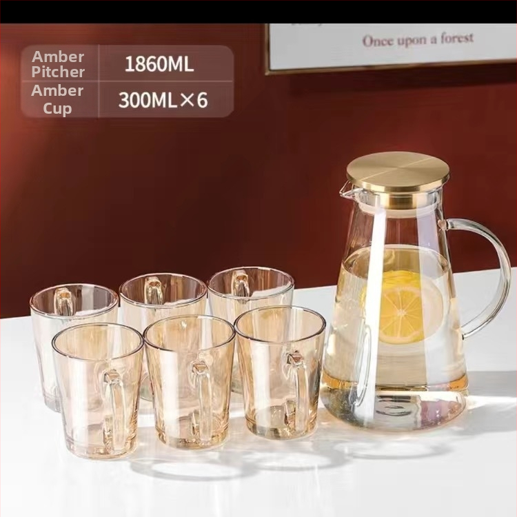 Sklenený súbor na vodu s pohármi, európsky štýl, tepelná odolnosť, na studenú vodu a cold brew, darčekové balenie – Jingyue