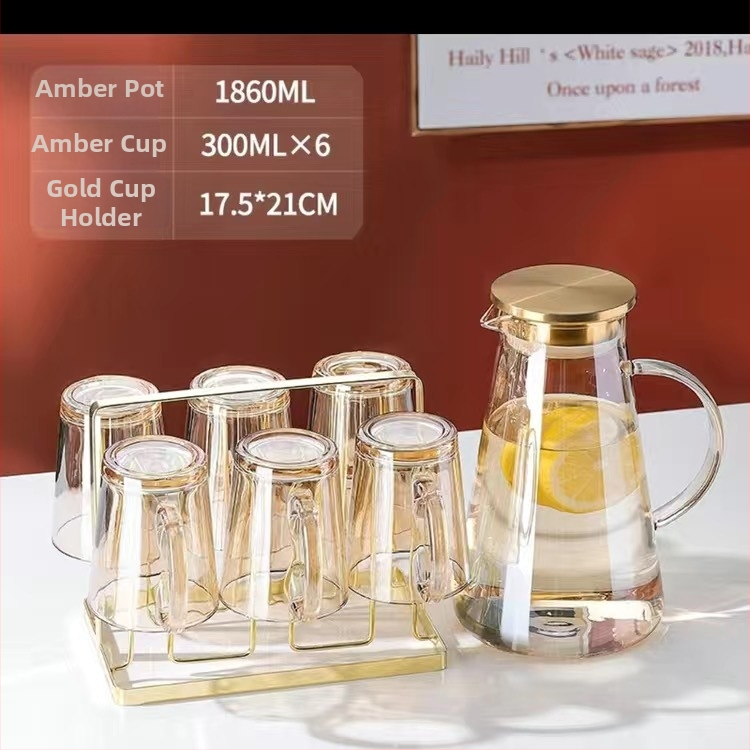 Sklenený súbor na vodu s pohármi, európsky štýl, tepelná odolnosť, na studenú vodu a cold brew, darčekové balenie – Jingyue