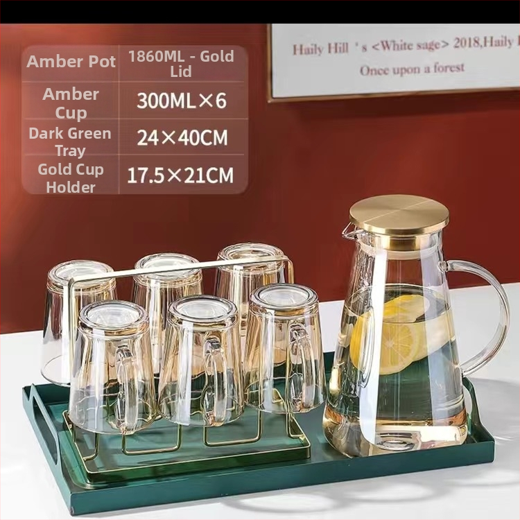 Sklenený súbor na vodu s pohármi, európsky štýl, tepelná odolnosť, na studenú vodu a cold brew, darčekové balenie – Jingyue