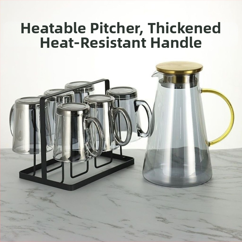 Sklenený súbor na vodu s pohármi, európsky štýl, tepelná odolnosť, na studenú vodu a cold brew, darčekové balenie – Jingyue