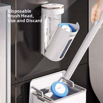Perie de toaletă de unică folosință montată pe perete, cu cap de schimb, design fără unghiuri moarte, model 2025