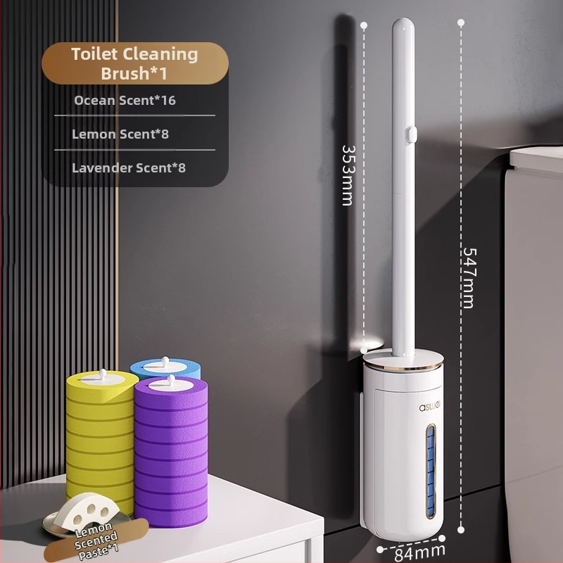 Perie de toaletă de unică folosință montată pe perete, cu cap de schimb, design fără unghiuri moarte, model 2025