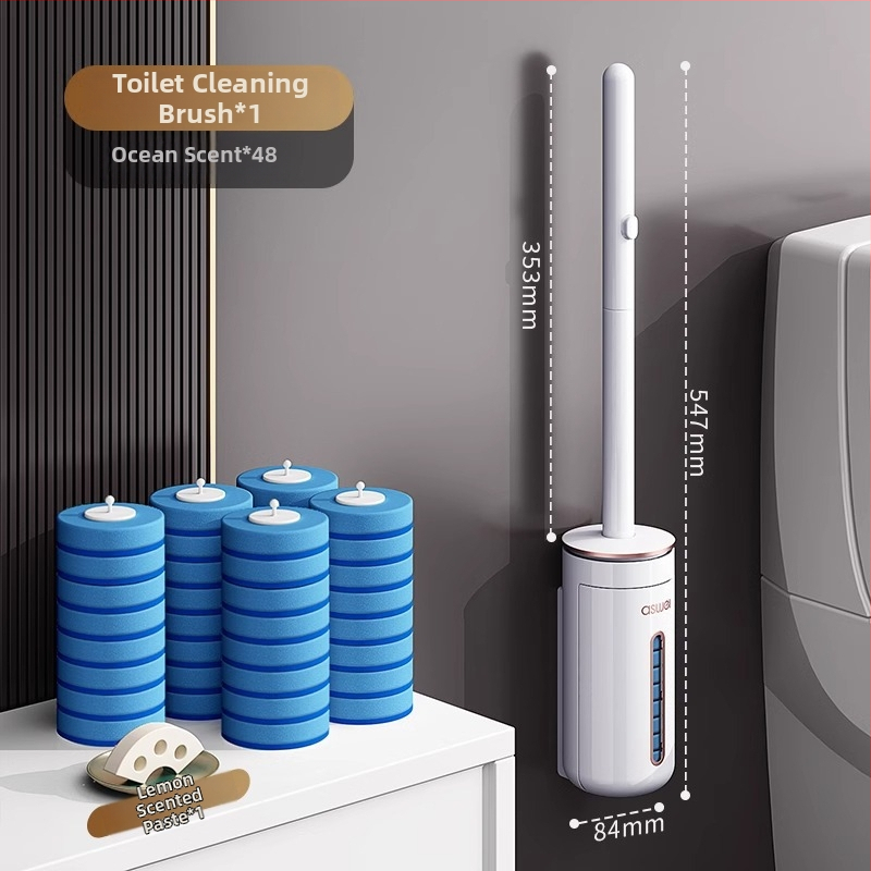 Perie de toaletă de unică folosință montată pe perete, cu cap de schimb, design fără unghiuri moarte, model 2025