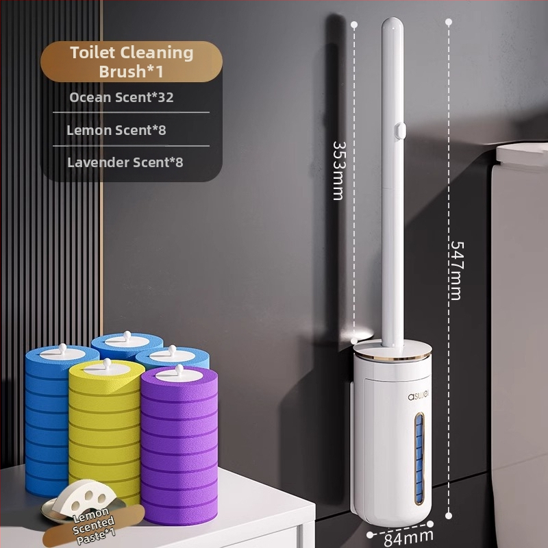 Perie de toaletă de unică folosință montată pe perete, cu cap de schimb, design fără unghiuri moarte, model 2025