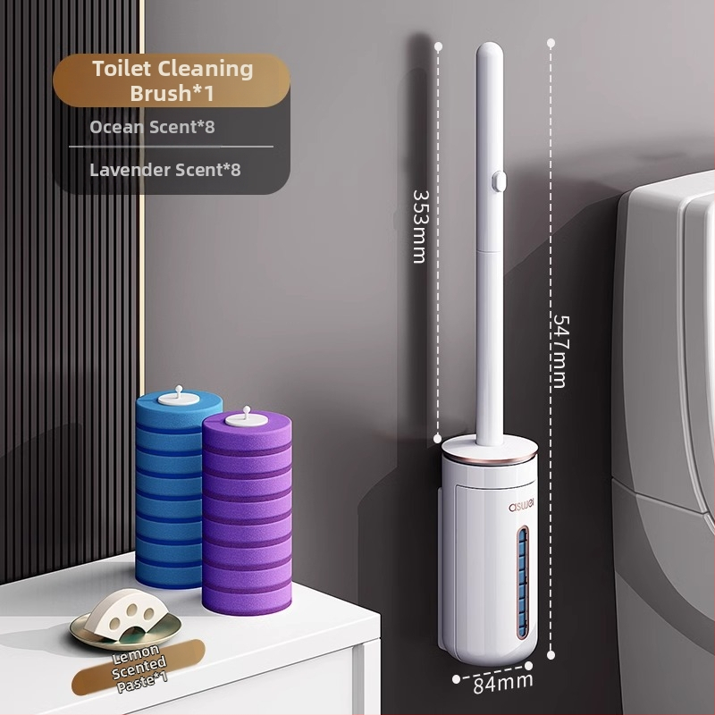 Perie de toaletă de unică folosință montată pe perete, cu cap de schimb, design fără unghiuri moarte, model 2025