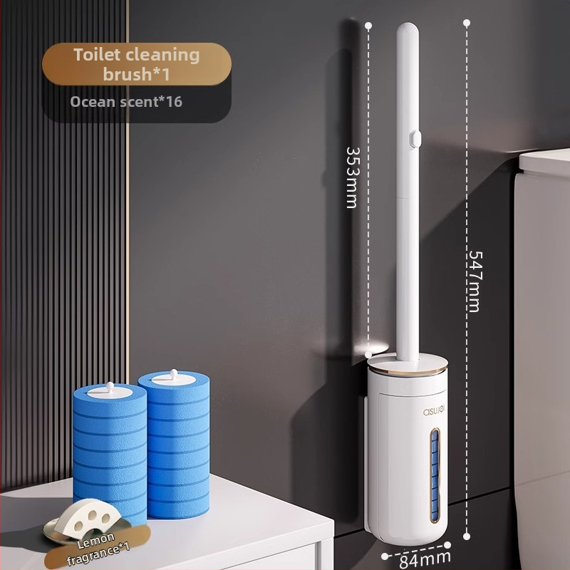 Perie de toaletă de unică folosință montată pe perete, cu cap de schimb, design fără unghiuri moarte, model 2025