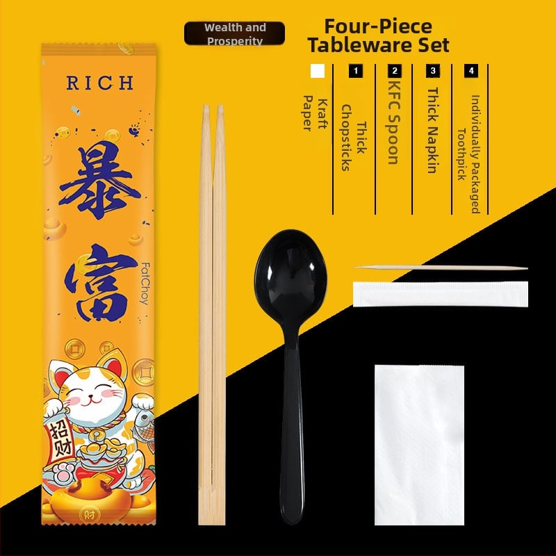 Σετ μίας χρήσης από μπαμπού τετράδας για μαχαιροπίρουνα (chopsticks, κουτάλι, πιρούνι, μαχαίρι) με προσαρμοζόμενο λογότυπο; 1000 τεμάχια σε συσκευασία