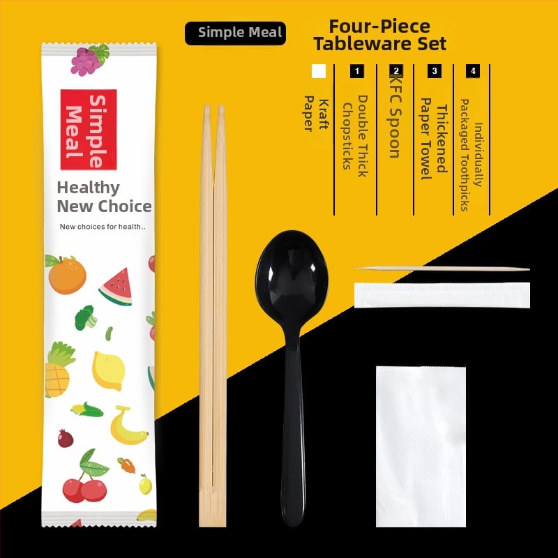 Σετ μίας χρήσης από μπαμπού τετράδας για μαχαιροπίρουνα (chopsticks, κουτάλι, πιρούνι, μαχαίρι) με προσαρμοζόμενο λογότυπο; 1000 τεμάχια σε συσκευασία