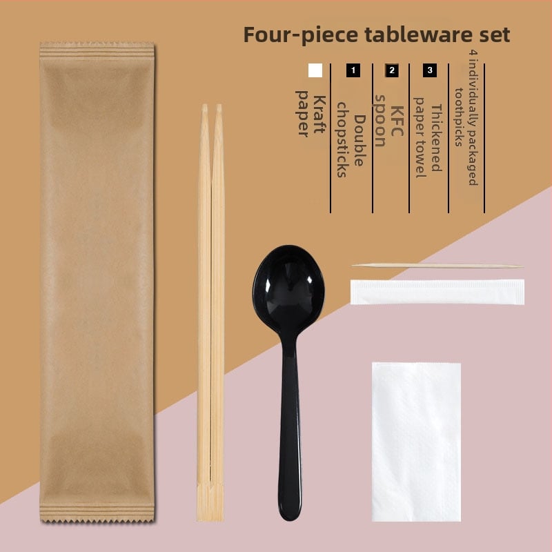 Σετ μίας χρήσης από μπαμπού τετράδας για μαχαιροπίρουνα (chopsticks, κουτάλι, πιρούνι, μαχαίρι) με προσαρμοζόμενο λογότυπο; 1000 τεμάχια σε συσκευασία