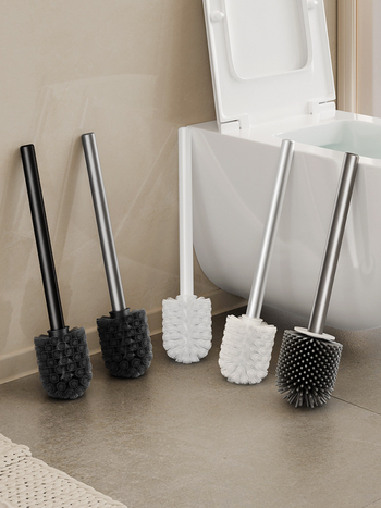 Set četke za zahod s silikonskim glavama i aluminijskom šipkom (šipka od aluminija; silikonske glave; zamjenske glave uključene; univerzalna kompatibilnost; brend: Dima)