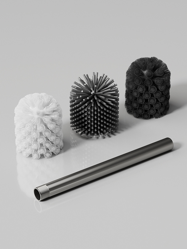 Set četke za zahod s silikonskim glavama i aluminijskom šipkom (šipka od aluminija; silikonske glave; zamjenske glave uključene; univerzalna kompatibilnost; brend: Dima)