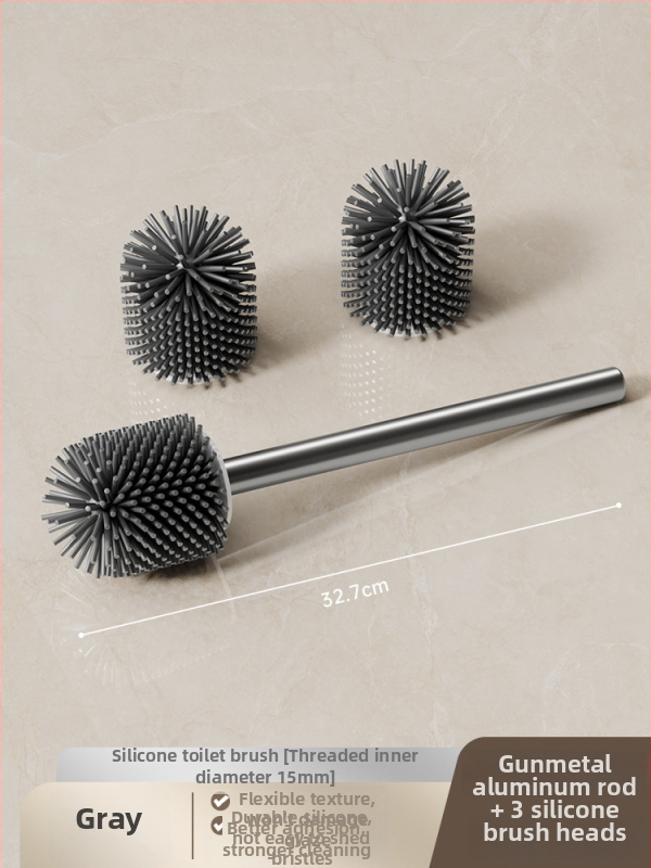 Set četke za zahod s silikonskim glavama i aluminijskom šipkom (šipka od aluminija; silikonske glave; zamjenske glave uključene; univerzalna kompatibilnost; brend: Dima)