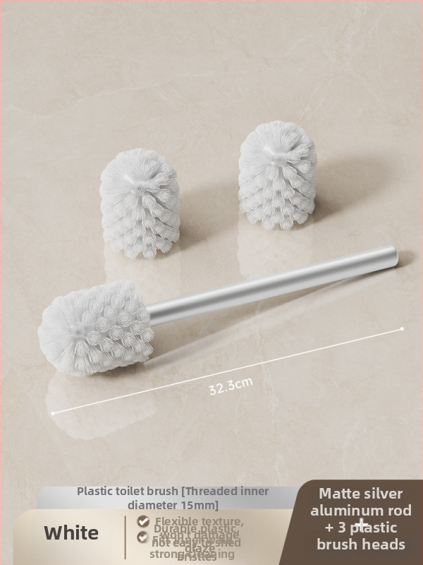 Set četke za zahod s silikonskim glavama i aluminijskom šipkom (šipka od aluminija; silikonske glave; zamjenske glave uključene; univerzalna kompatibilnost; brend: Dima)