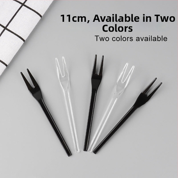 Furculiță de fructe de unică folosință, cu două dinți, stil occidental, din plastic, prietenoasă cu copiii, design modern minimalist.