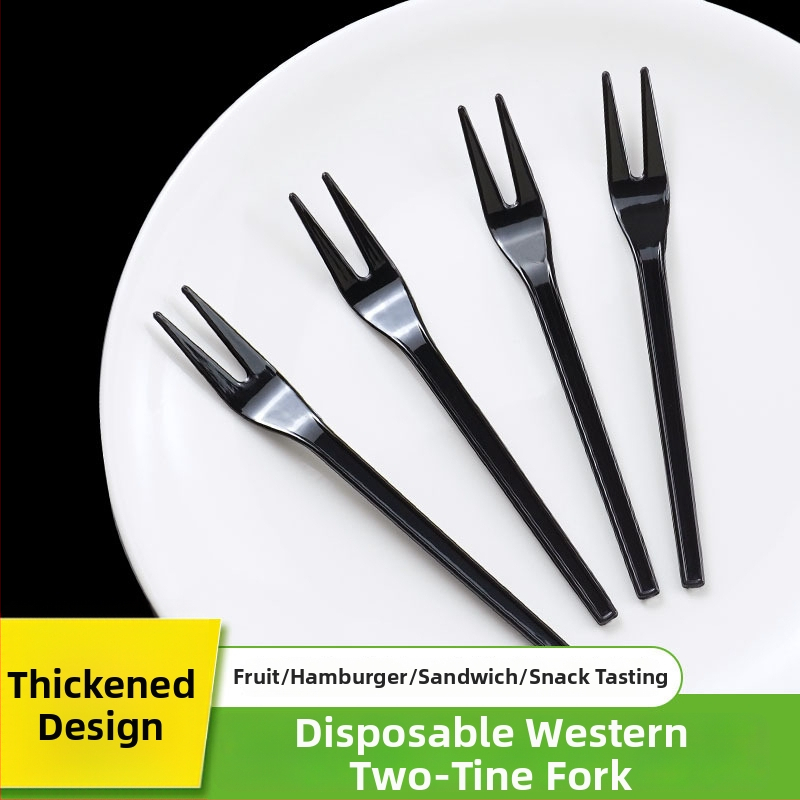 Furculiță de fructe de unică folosință, cu două dinți, stil occidental, din plastic, prietenoasă cu copiii, design modern minimalist.