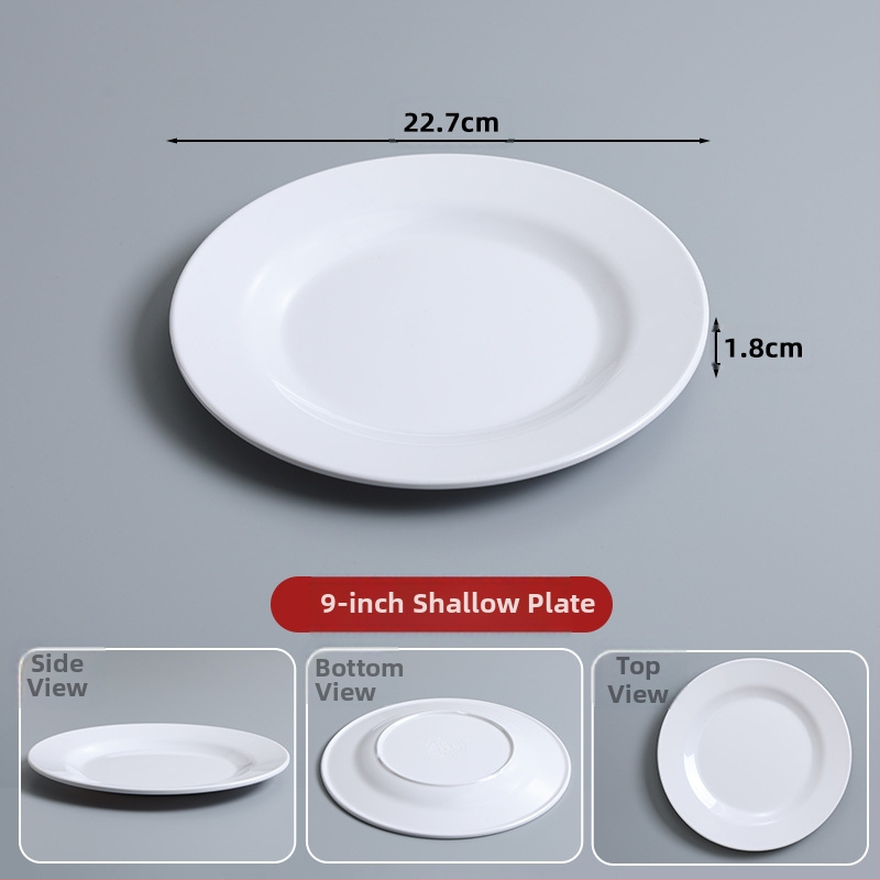 Melaminska okrugla tanjira za catering — monolitna konstrukcija u jednom komadu, mogućnost tiskanja logotipa, prilagodljivo, pogodno za hotele i obroke