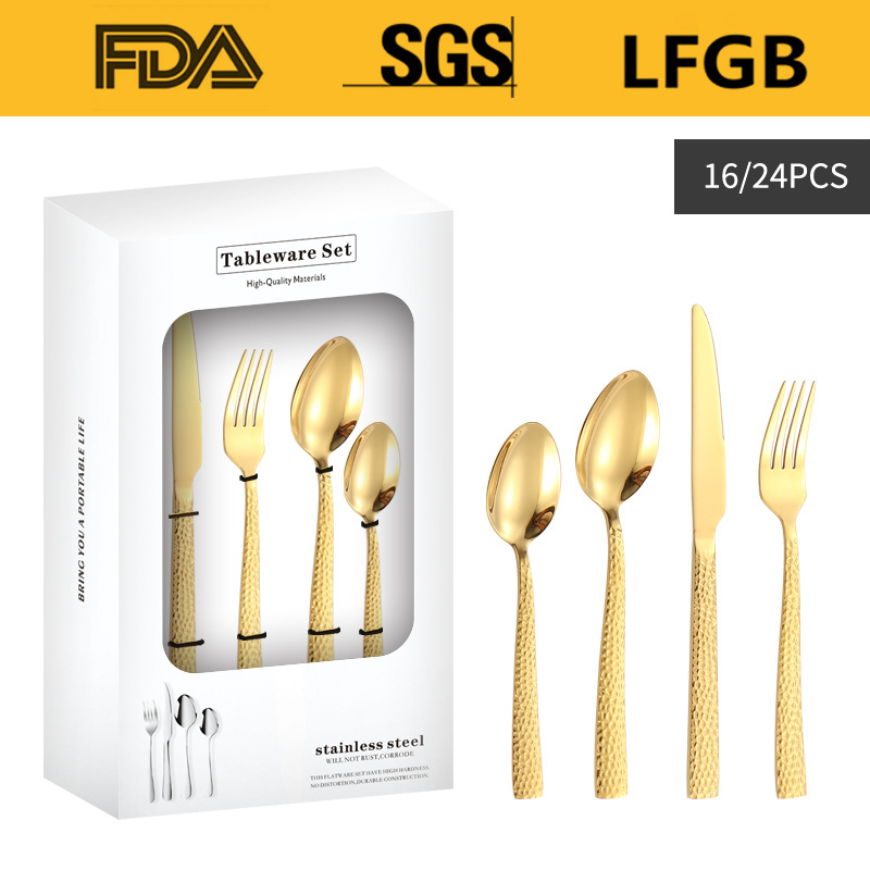 Σετ μαχαιροπίρουνα από ανοξείδωτο ατσάλι, σε σκανδιναβικό και δυτικό στυλ, με παχυσμένη τετράγωνη λαβή, 410 ανοξείδωτο ατσάλι, καθρέπτης φινίρισμα, περιλαμβάνει μαχαίρι μπριζόλας, μαχαίρι τραπεζιού, πιρούνι, κουτάλι τραπεζιού και κουταλάκι τσαγιού