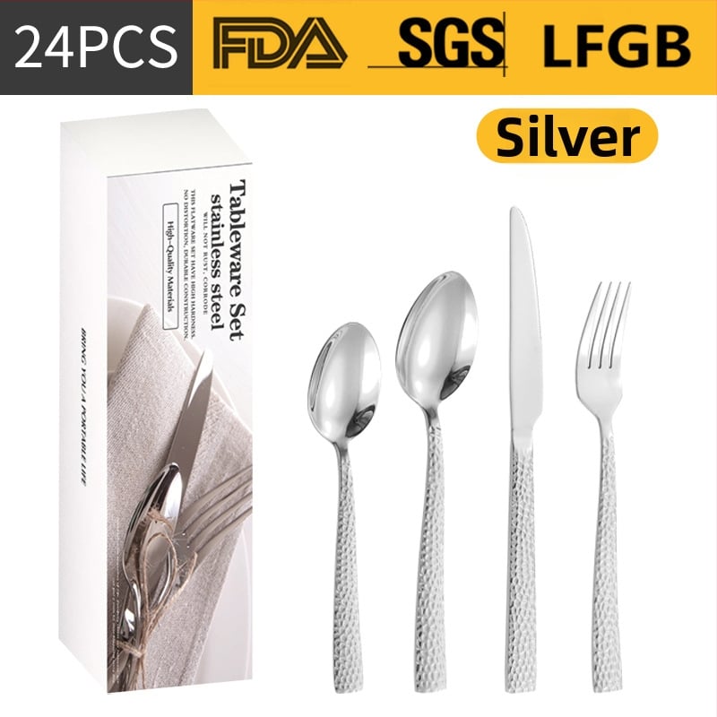 Σετ μαχαιροπίρουνα από ανοξείδωτο ατσάλι, σε σκανδιναβικό και δυτικό στυλ, με παχυσμένη τετράγωνη λαβή, 410 ανοξείδωτο ατσάλι, καθρέπτης φινίρισμα, περιλαμβάνει μαχαίρι μπριζόλας, μαχαίρι τραπεζιού, πιρούνι, κουτάλι τραπεζιού και κουταλάκι τσαγιού