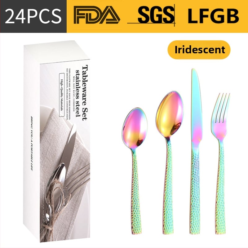 Σετ μαχαιροπίρουνα από ανοξείδωτο ατσάλι, σε σκανδιναβικό και δυτικό στυλ, με παχυσμένη τετράγωνη λαβή, 410 ανοξείδωτο ατσάλι, καθρέπτης φινίρισμα, περιλαμβάνει μαχαίρι μπριζόλας, μαχαίρι τραπεζιού, πιρούνι, κουτάλι τραπεζιού και κουταλάκι τσαγιού