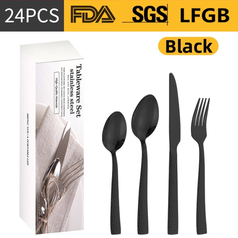 Σετ μαχαιροπίρουνα από ανοξείδωτο ατσάλι, σε σκανδιναβικό και δυτικό στυλ, με παχυσμένη τετράγωνη λαβή, 410 ανοξείδωτο ατσάλι, καθρέπτης φινίρισμα, περιλαμβάνει μαχαίρι μπριζόλας, μαχαίρι τραπεζιού, πιρούνι, κουτάλι τραπεζιού και κουταλάκι τσαγιού