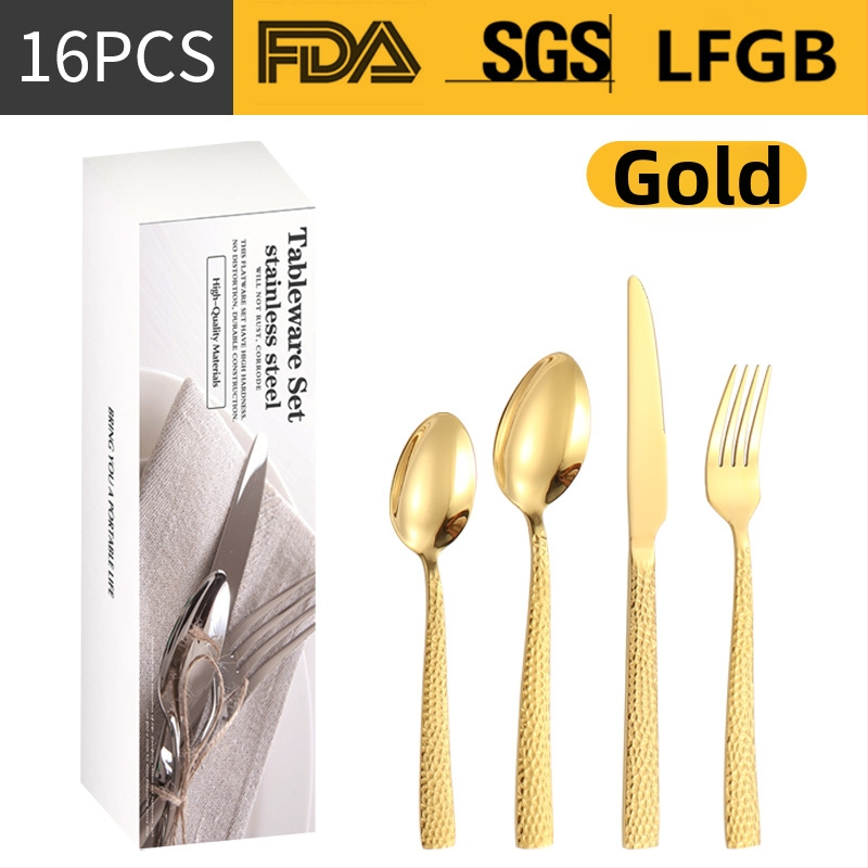 Σετ μαχαιροπίρουνα από ανοξείδωτο ατσάλι, σε σκανδιναβικό και δυτικό στυλ, με παχυσμένη τετράγωνη λαβή, 410 ανοξείδωτο ατσάλι, καθρέπτης φινίρισμα, περιλαμβάνει μαχαίρι μπριζόλας, μαχαίρι τραπεζιού, πιρούνι, κουτάλι τραπεζιού και κουταλάκι τσαγιού