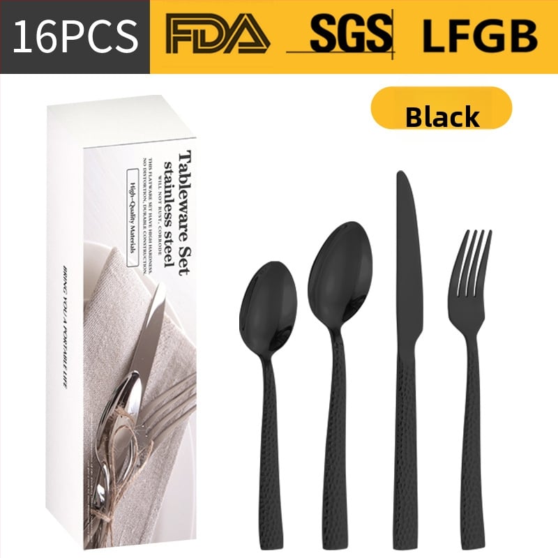 Σετ μαχαιροπίρουνα από ανοξείδωτο ατσάλι, σε σκανδιναβικό και δυτικό στυλ, με παχυσμένη τετράγωνη λαβή, 410 ανοξείδωτο ατσάλι, καθρέπτης φινίρισμα, περιλαμβάνει μαχαίρι μπριζόλας, μαχαίρι τραπεζιού, πιρούνι, κουτάλι τραπεζιού και κουταλάκι τσαγιού