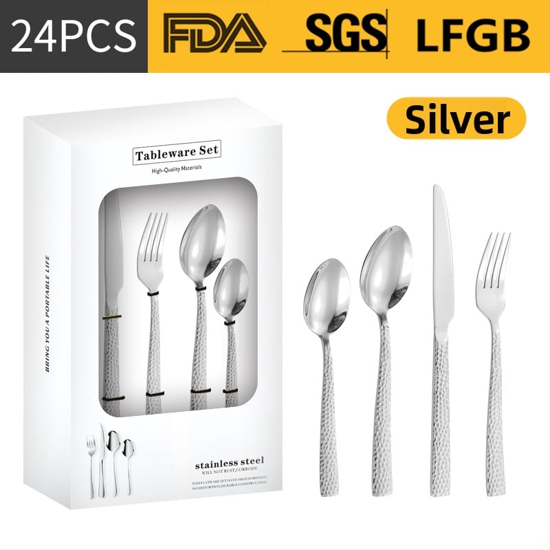 Σετ μαχαιροπίρουνα από ανοξείδωτο ατσάλι, σε σκανδιναβικό και δυτικό στυλ, με παχυσμένη τετράγωνη λαβή, 410 ανοξείδωτο ατσάλι, καθρέπτης φινίρισμα, περιλαμβάνει μαχαίρι μπριζόλας, μαχαίρι τραπεζιού, πιρούνι, κουτάλι τραπεζιού και κουταλάκι τσαγιού