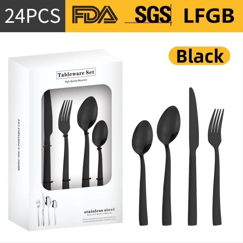 Σετ μαχαιροπίρουνα από ανοξείδωτο ατσάλι, σε σκανδιναβικό και δυτικό στυλ, με παχυσμένη τετράγωνη λαβή, 410 ανοξείδωτο ατσάλι, καθρέπτης φινίρισμα, περιλαμβάνει μαχαίρι μπριζόλας, μαχαίρι τραπεζιού, πιρούνι, κουτάλι τραπεζιού και κουταλάκι τσαγιού