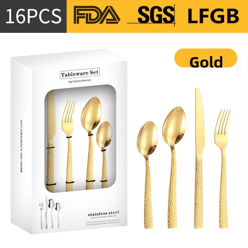 Σετ μαχαιροπίρουνα από ανοξείδωτο ατσάλι, σε σκανδιναβικό και δυτικό στυλ, με παχυσμένη τετράγωνη λαβή, 410 ανοξείδωτο ατσάλι, καθρέπτης φινίρισμα, περιλαμβάνει μαχαίρι μπριζόλας, μαχαίρι τραπεζιού, πιρούνι, κουτάλι τραπεζιού και κουταλάκι τσαγιού