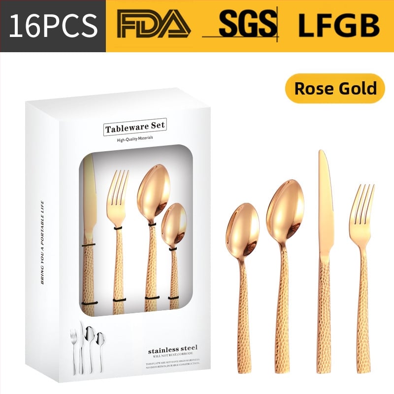 Σετ μαχαιροπίρουνα από ανοξείδωτο ατσάλι, σε σκανδιναβικό και δυτικό στυλ, με παχυσμένη τετράγωνη λαβή, 410 ανοξείδωτο ατσάλι, καθρέπτης φινίρισμα, περιλαμβάνει μαχαίρι μπριζόλας, μαχαίρι τραπεζιού, πιρούνι, κουτάλι τραπεζιού και κουταλάκι τσαγιού