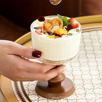 Pahar de sticlă pentru desert, stil franțuzesc retro, formă rotundă, model solid, suprafață electroplacată