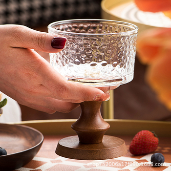 Pahar de sticlă pentru desert, stil franțuzesc retro, formă rotundă, model solid, suprafață electroplacată