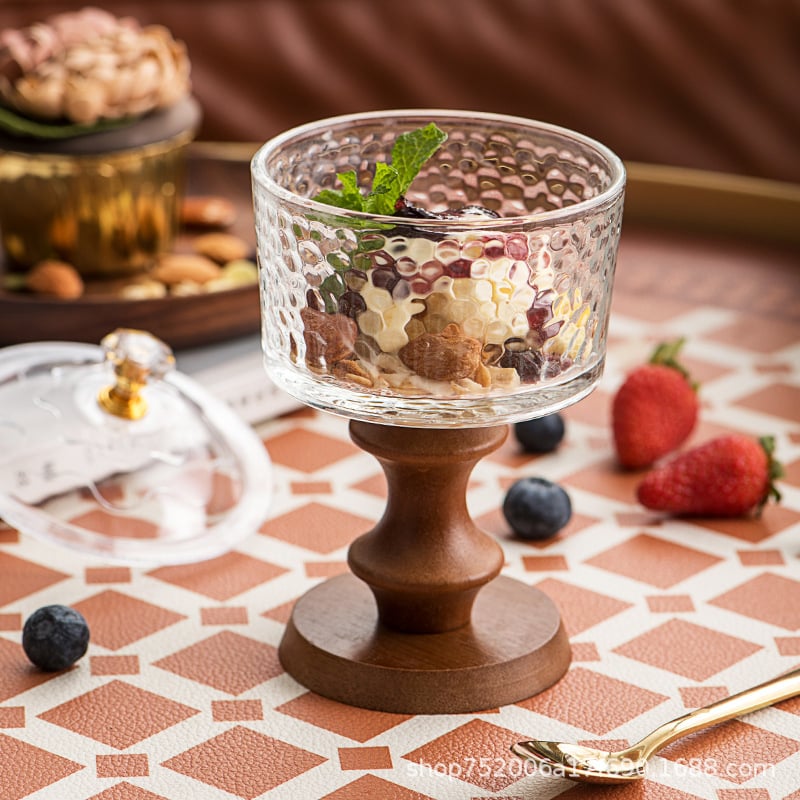 Pahar de sticlă pentru desert, stil franțuzesc retro, formă rotundă, model solid, suprafață electroplacată