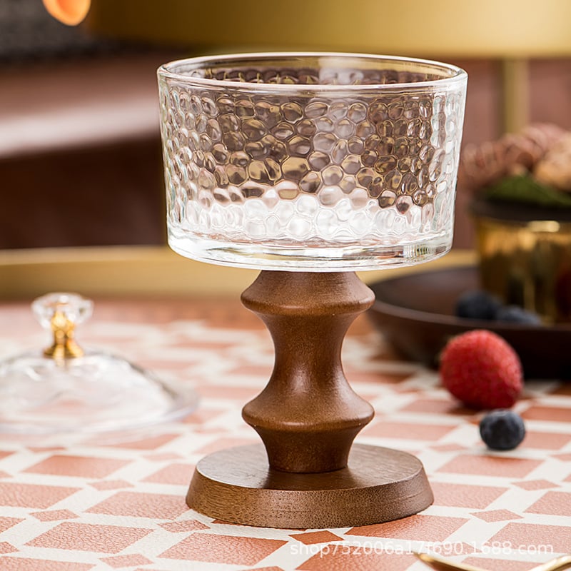 Pahar de sticlă pentru desert, stil franțuzesc retro, formă rotundă, model solid, suprafață electroplacată