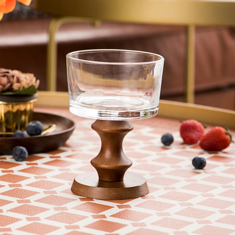 Pahar de sticlă pentru desert, stil franțuzesc retro, formă rotundă, model solid, suprafață electroplacată